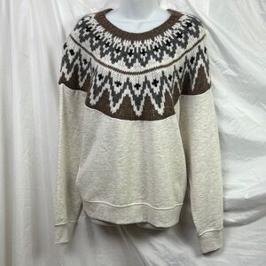 Mother the half of me fair isle mixed media pullover sweater sweatshirt large